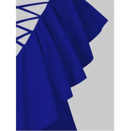 Criss Cross Plus Size Ruffle Insert T-shirt (DENIM DARK BLUE)