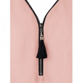 Half Zipper High Low Criss Cross Women Tank Top (LIGHT PINK)