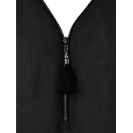 Half Zipper High Low Criss Cross Women Tank Top (BLACK)