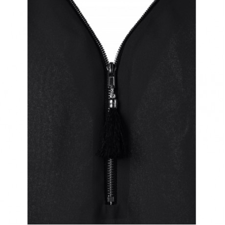 Half Zipper High Low Criss Cross Women Tank Top (BLACK)