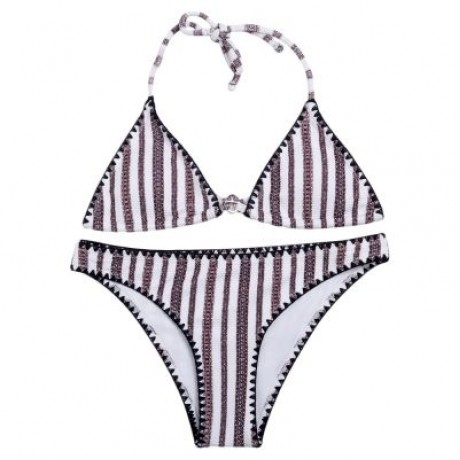 Women Sexy Detachable Padded Striped Bikini Set / Two Piece Female Swimsuit (SILK WHITE)