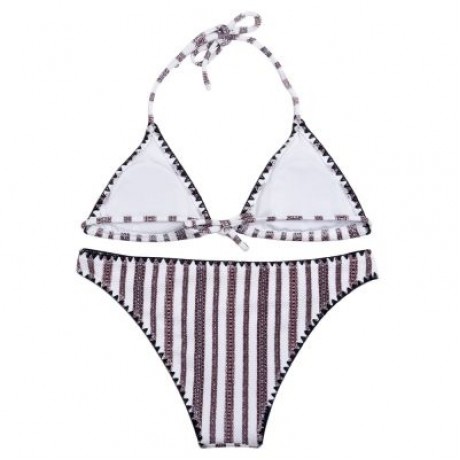 Women Sexy Detachable Padded Striped Bikini Set / Two Piece Female Swimsuit (SILK WHITE)