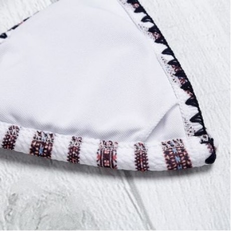 Women Sexy Detachable Padded Striped Bikini Set / Two Piece Female Swimsuit (SILK WHITE)