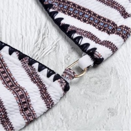 Women Sexy Detachable Padded Striped Bikini Set / Two Piece Female Swimsuit (SILK WHITE)