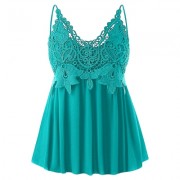 Plus Size Lace Trim Smocked Women Tank Top (MEDIUM TURQUOISE)