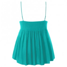 Plus Size Lace Trim Smocked Women Tank Top (MEDIUM TURQUOISE)