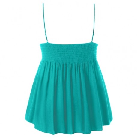 Plus Size Lace Trim Smocked Women Tank Top (MEDIUM TURQUOISE)