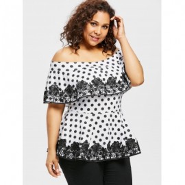 Plus Size Lace Applique Flounce T-shirt (WHITE)