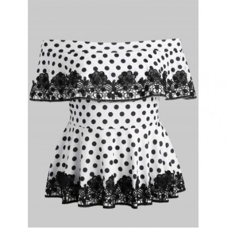 Plus Size Lace Applique Flounce T-shirt (WHITE)