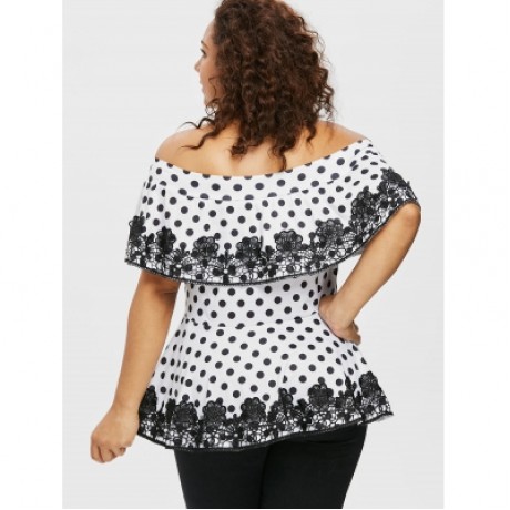 Plus Size Lace Applique Flounce T-shirt (WHITE)