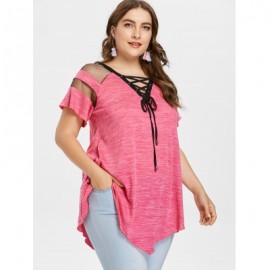 Criss Cross Plus Size Asymmetrical T-shirt (WATERMELON PINK)
