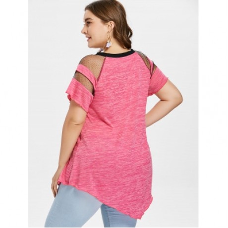 Criss Cross Plus Size Asymmetrical T-shirt (WATERMELON PINK)