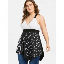 Plus Size Music Notes Asymmetric Tank Top (BLACK)