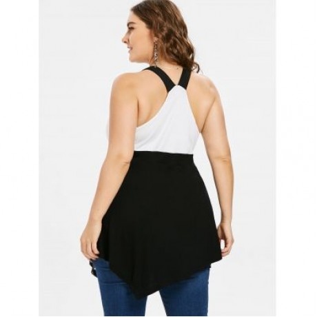 Plus Size Music Notes Asymmetric Tank Top (BLACK)
