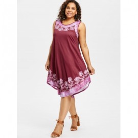 Plus Size Floral Sleeveless Dress (RED WINE)