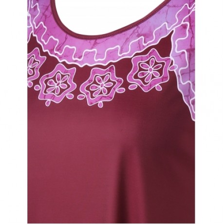 Plus Size Floral Sleeveless Dress (RED WINE)