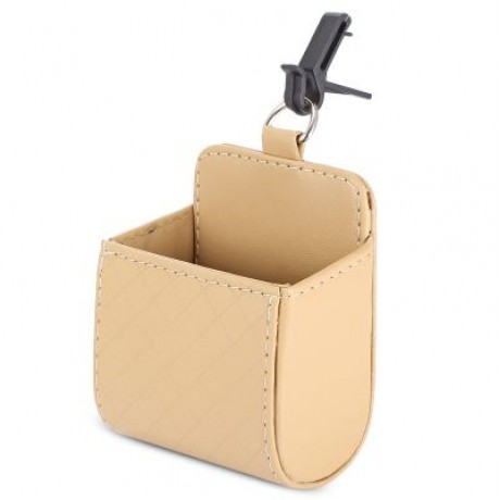Car PU Leather Air Outlet Hanging Storage Box Holder Phone Card Sunglasses  (BEIGE)