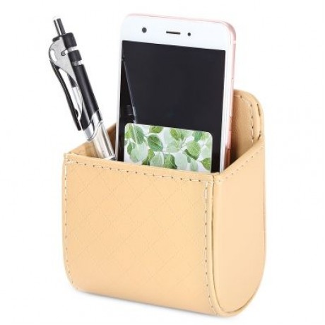 Car PU Leather Air Outlet Hanging Storage Box Holder Phone Card Sunglasses  (BEIGE)