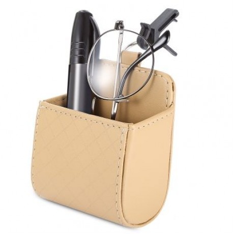 Car PU Leather Air Outlet Hanging Storage Box Holder Phone Card Sunglasses  (BEIGE)