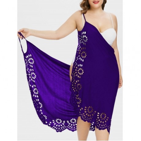 Plus Size Openwork Floral Women Cover Up Dress (PURPLE)