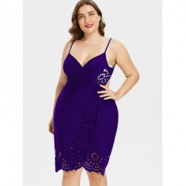 Plus Size Openwork Floral Women Cover Up Dress (PURPLE)