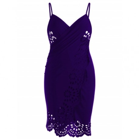 Plus Size Openwork Floral Women Cover Up Dress (PURPLE)
