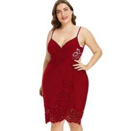 Plus Size Openwork Floral Women Cover Up Dress (WATERMELON PINK)