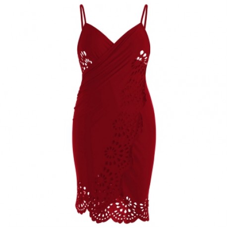 Plus Size Openwork Floral Women Cover Up Dress (WATERMELON PINK)