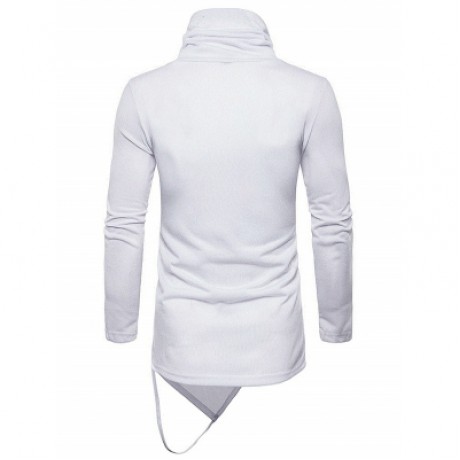 Pile Heap Collar Irregular Hem Solid Color Long Sleeve T-shirt (WHITE)