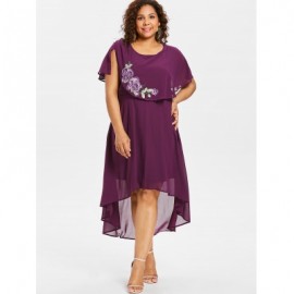 Plus Size High Low Hem Overlay Dress (PURPLE JAM)
