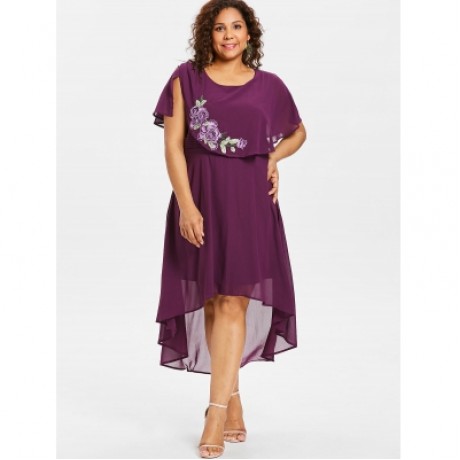 Plus Size High Low Hem Overlay Dress (PURPLE JAM)