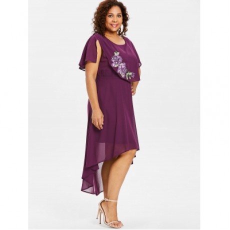 Plus Size High Low Hem Overlay Dress (PURPLE JAM)