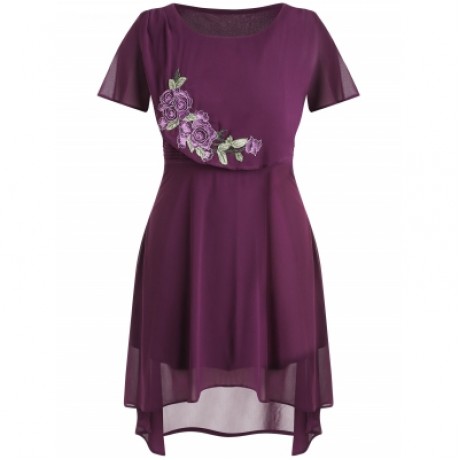 Plus Size High Low Hem Overlay Dress (PURPLE JAM)