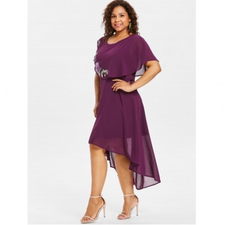 Plus Size High Low Hem Overlay Dress (PURPLE JAM)