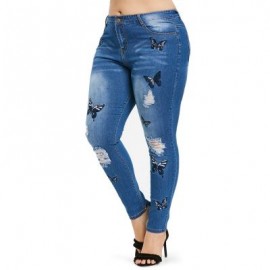 Plus Size Distressed Embroidered Jeans (WINDOWS BLUE)