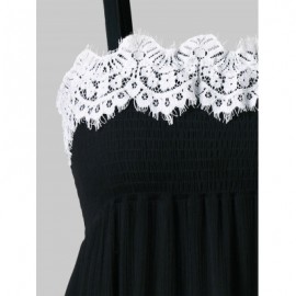 Plus Size Smocked Lace Panel Tank Top (BLACK)