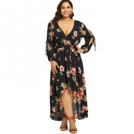 Plus Size Back Cut Out Floral Surplice Dress (BLACK)