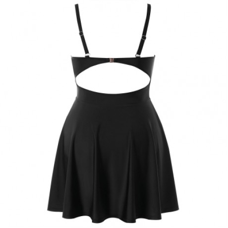 Plus Size Color Blocking Halter One Piece Swimwear (BLACK)