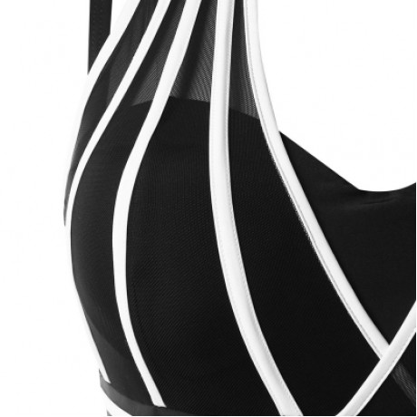 Plus Size Color Blocking Halter One Piece Swimwear (BLACK)
