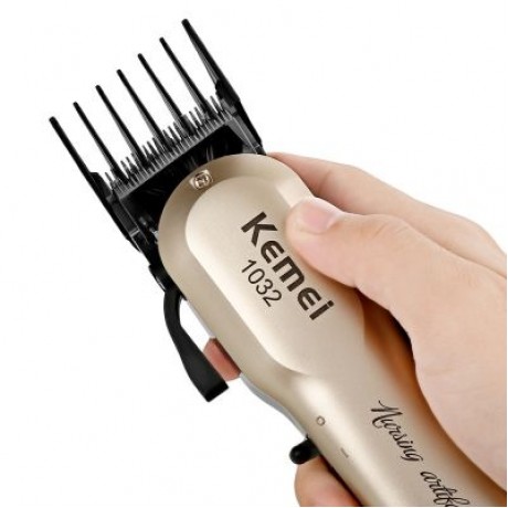 Kemei KM - 1032 Adjustable Cordless Powerful Motor Hair Clipper with 4 Guide Comb (GOLD)