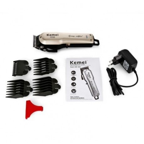 Kemei KM - 1032 Adjustable Cordless Powerful Motor Hair Clipper with 4 Guide Comb (GOLD)