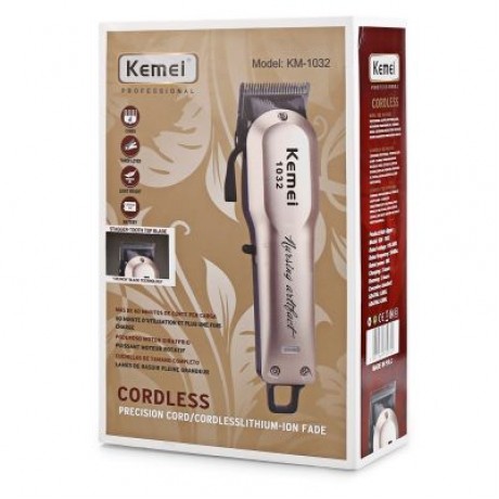 Kemei KM - 1032 Adjustable Cordless Powerful Motor Hair Clipper with 4 Guide Comb (GOLD)