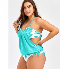 TROPICAL PLUS SIZE HALTER TANKINI SWIMSUITS (GREEN)