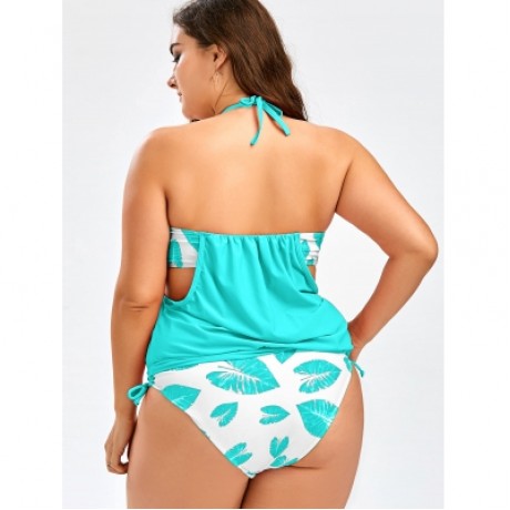 TROPICAL PLUS SIZE HALTER TANKINI SWIMSUITS (GREEN)
