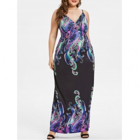 Plus Size Paisley Maxi Dress (BLACK)