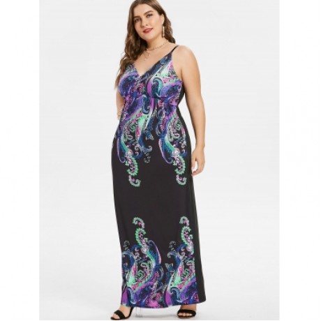 Plus Size Paisley Maxi Dress (BLACK)