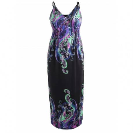Plus Size Paisley Maxi Dress (BLACK)