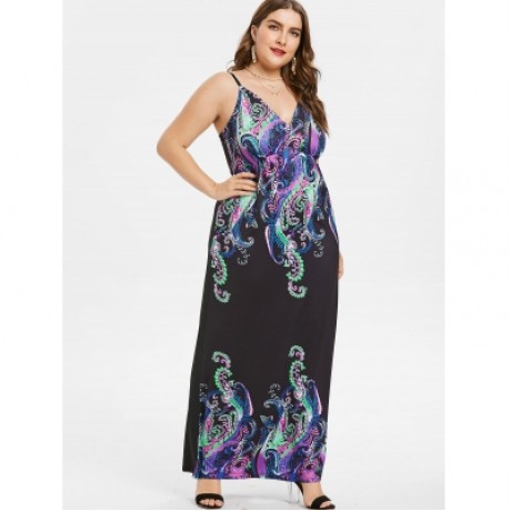 Plus Size Paisley Maxi Dress (BLACK)