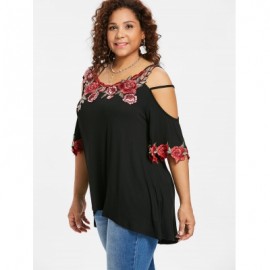 Plus Size Flare Sleeve Cold Shoulder T-shirt (BLACK)