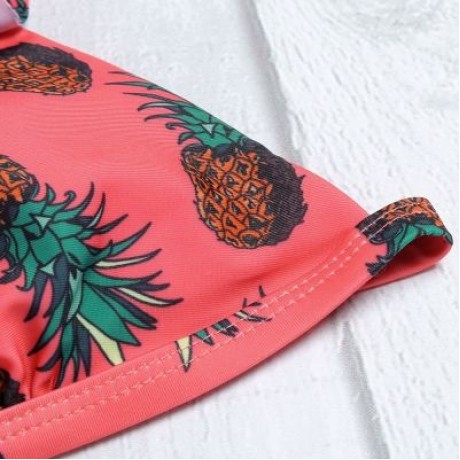 Plunge Neck Flounce Backless Padded Floral Print Low Waist Women Bikini Set (WATERMELON PI